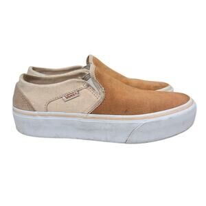 Vans Classic Slip-On Peach Suede Canvas Shoes Women’s Size 7.5 Casual Platform